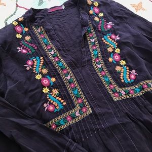 Johnny Was Purple Florals Top